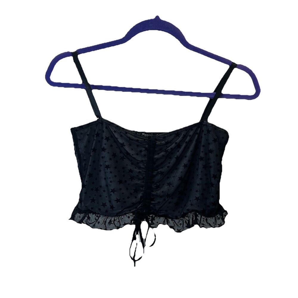 Horoscopez Black Lace Sheer Overlay Stars Print Goth Whimsigoth Crop Top Size M